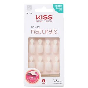 Unhas Postiças Kiss New York Salon Naturals Quadrado Curto com Aba 28 Unhas Sem Cola