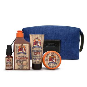 Kit Viagem Barba Forte Com 4 Produtos + Nécessaire IronJack