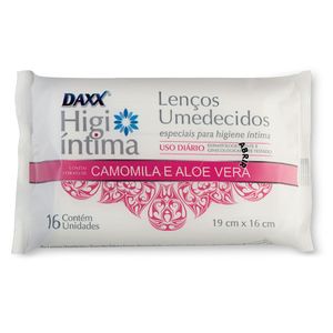 Lenços Umedecidos Daxx Higi Íntima Camomila e Aloe Vera 16 Unidades