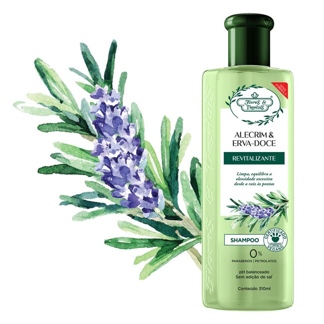 Shampoo Revitalizante de Alecrim com Chá Verde Vegano 400ml - Make