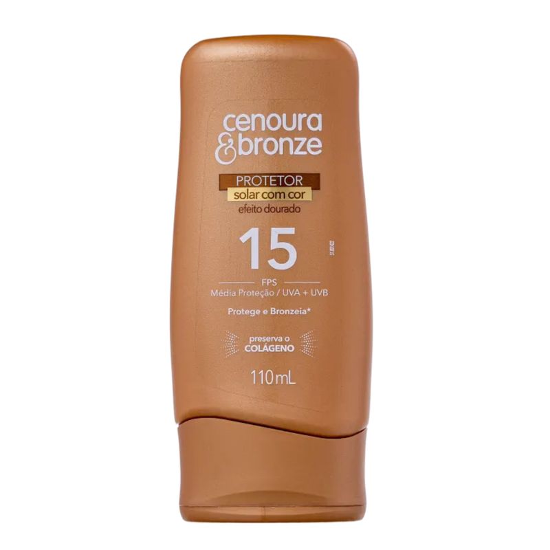 7896108560415-Protetor-Solar-Cenoura-e-Bronze-com-Cor-FPS15-Efeito-Dourado-110ml