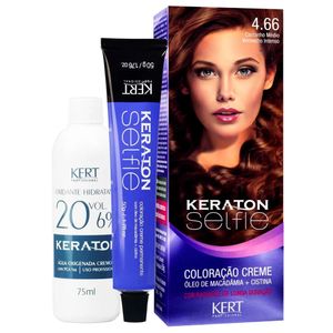 Coloração Keraton Selfie 4.66 Castanho Médio Vermelho Intenso