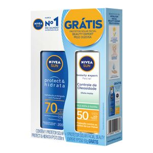 Kit Nivea Sun Protetor Solar Protect & Hidrata FPS 70 com 200ml + Facial Beauty Expert Pele Oleosa FPS 50 com 50g