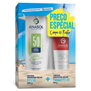 Protetor Solar Corporal Anasol FPS 50 + Protetor Solar Facial FPS 50 Kit 2 Produtos