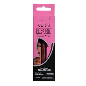 LipKit-Bronze-Vult-Batom-Liquido Matte Nano HD-Castanho-Claro-5ml+Lapiseira-Labial-Castanho-Claro-0,35g