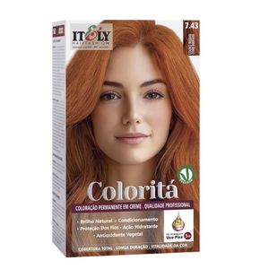 Coloração Itely Hair Fashion Profissional Permanente em Creme Coloritá 7.43 Louro Médio Cobre Dourado