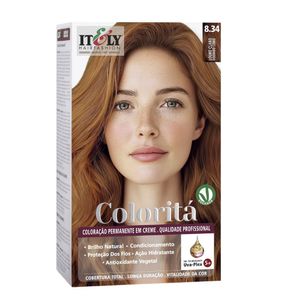 Coloração Itely Hair Fashion Profissional Louro Claro Dourado Cobre Permanente em Creme Coloritá 8.34